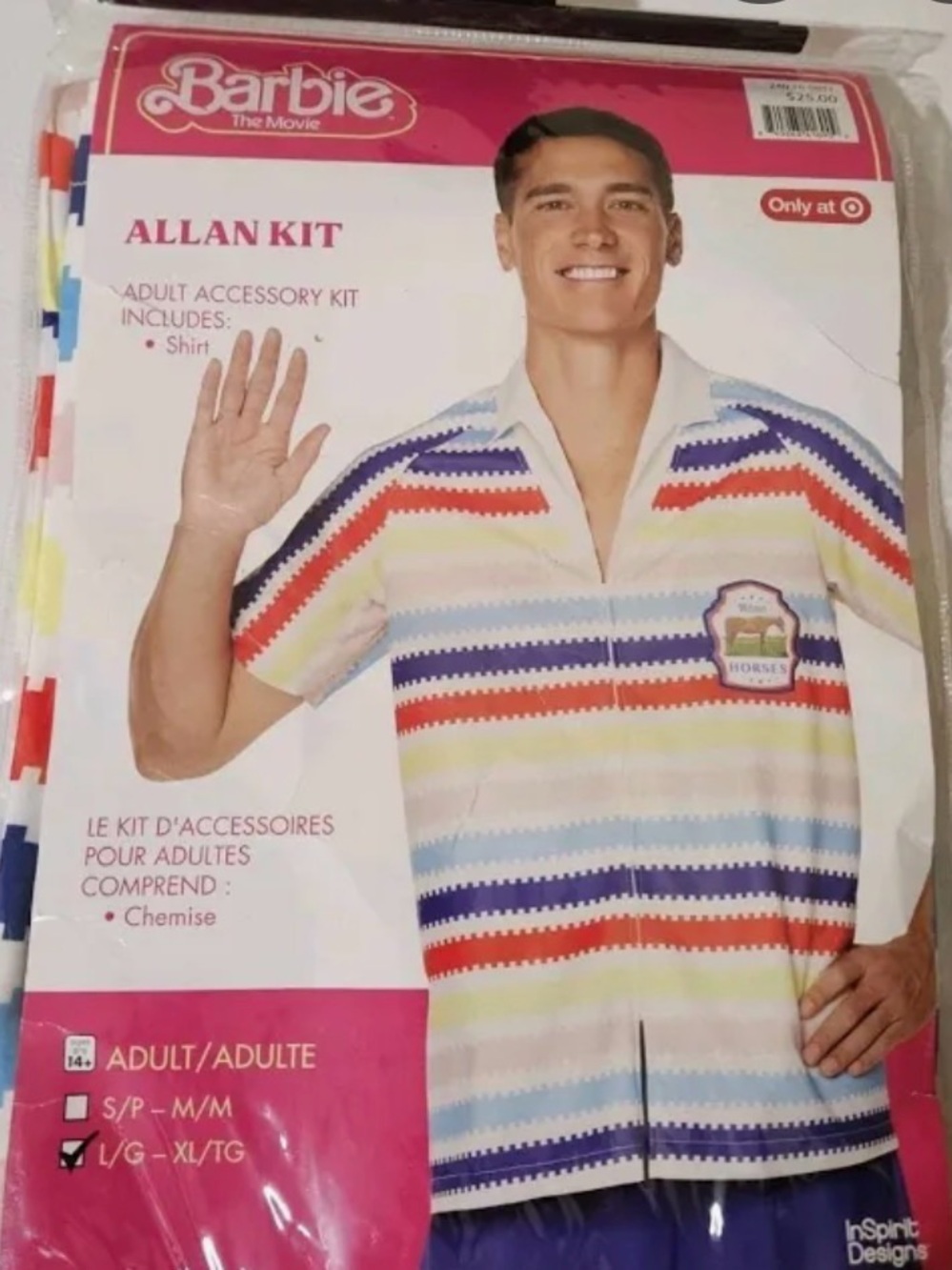 Barbie Allan Kit Adult Costume Shirt - Multicolor Stripe size Large